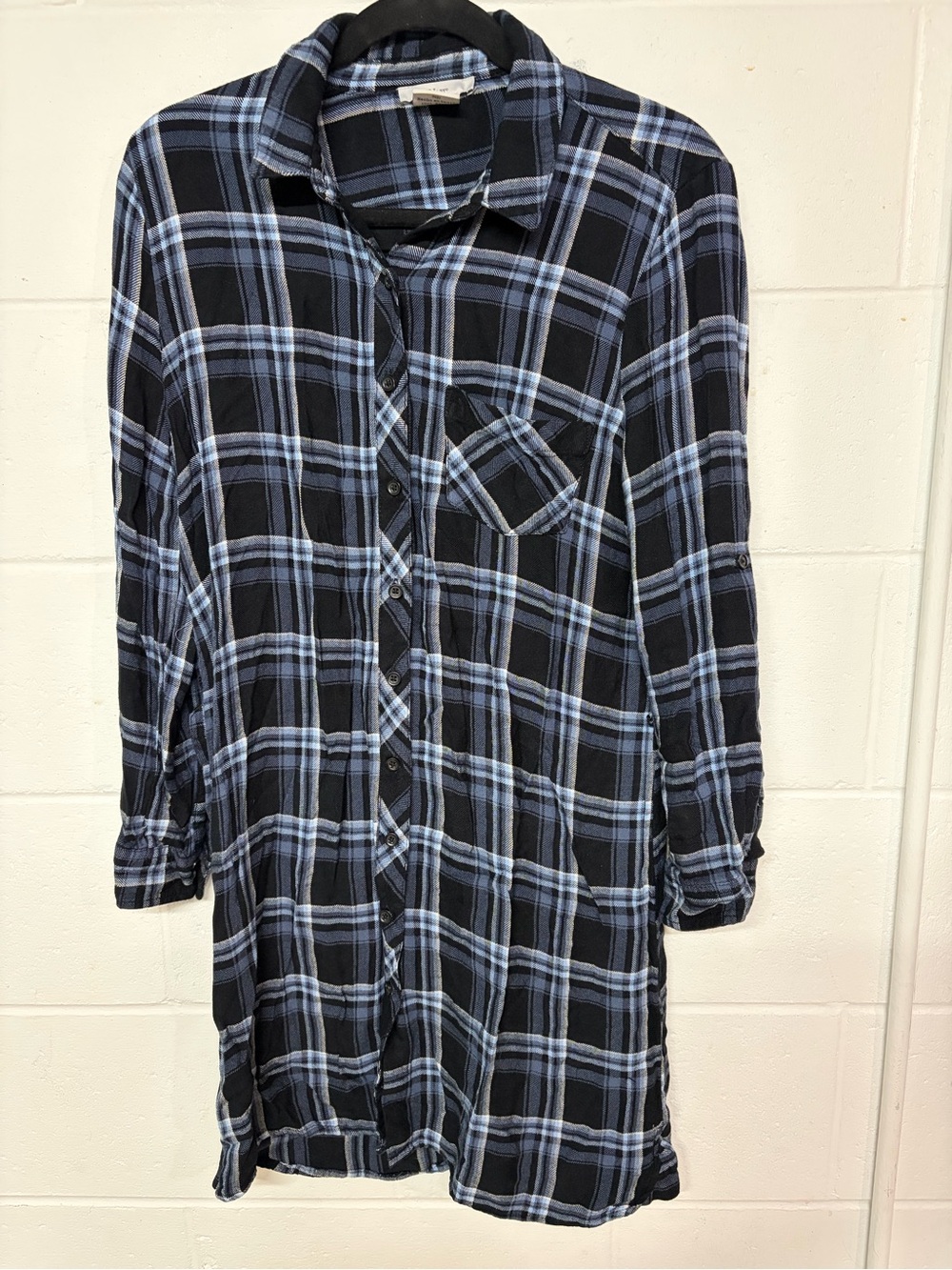 Women's Black & Light Blue Plaid Button-Front Tunic